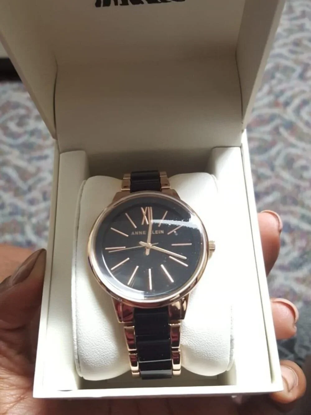 Anne Klein Women's Rose Gold Black Analog Quartz Resin Bracelet Luxury Watch